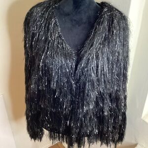 Zara Shimmering Black and Silver Fringe sweater